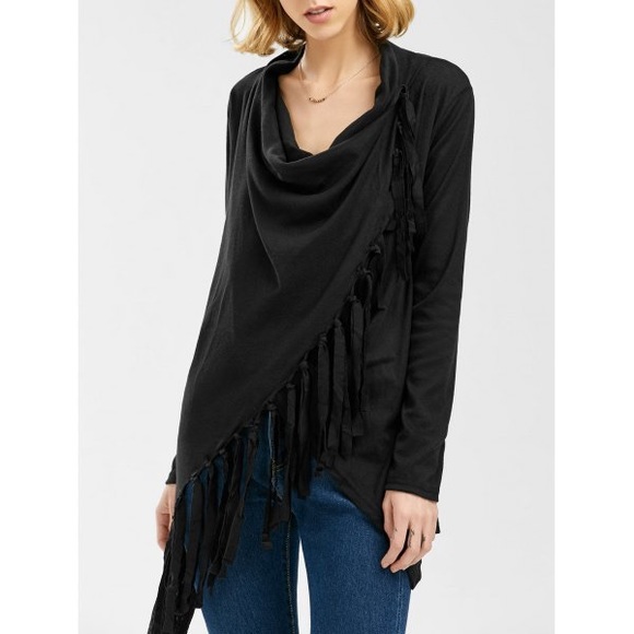 Tassel Asymmetric Long Sleeve Top - Picture 3 of 5